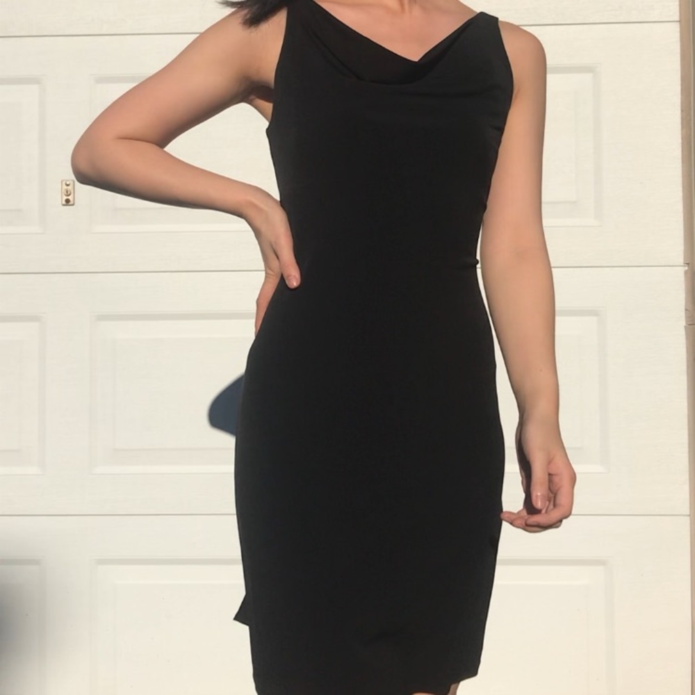 VS sexy open back cowl neck black mini dress XS